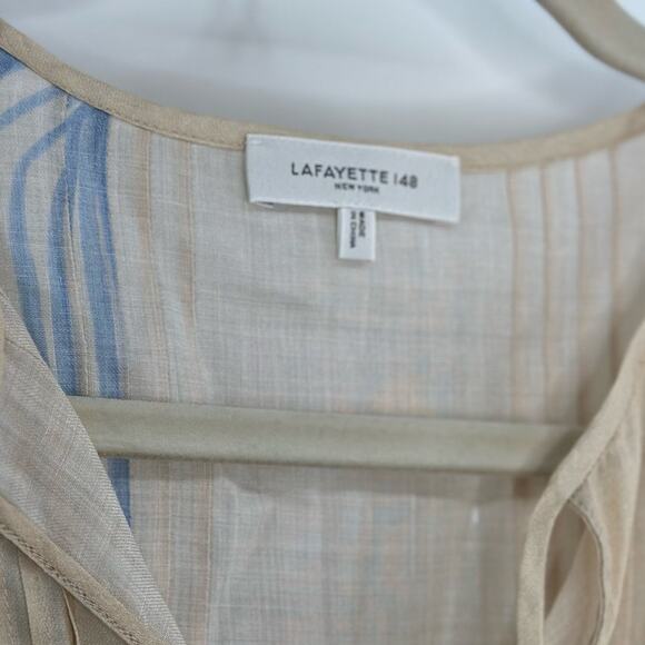 Lafayette 148 Eliza Dune & Light Blue Leaf Print Peasant Blouse | Size XS - Picture 7 of 8